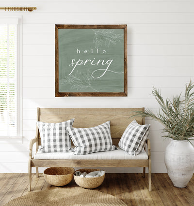 Green Hello Spring | Wood Farmhouse Sign - Mulberry Market Designs