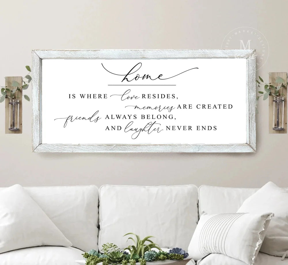Home Is Where Love Resides Wood Sign 20X10 / Rustic White