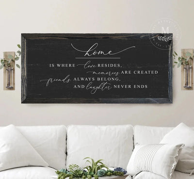 Rustic Black Home Is Where Love Resides Wood Sign 20X10 / Wood Framed Sign