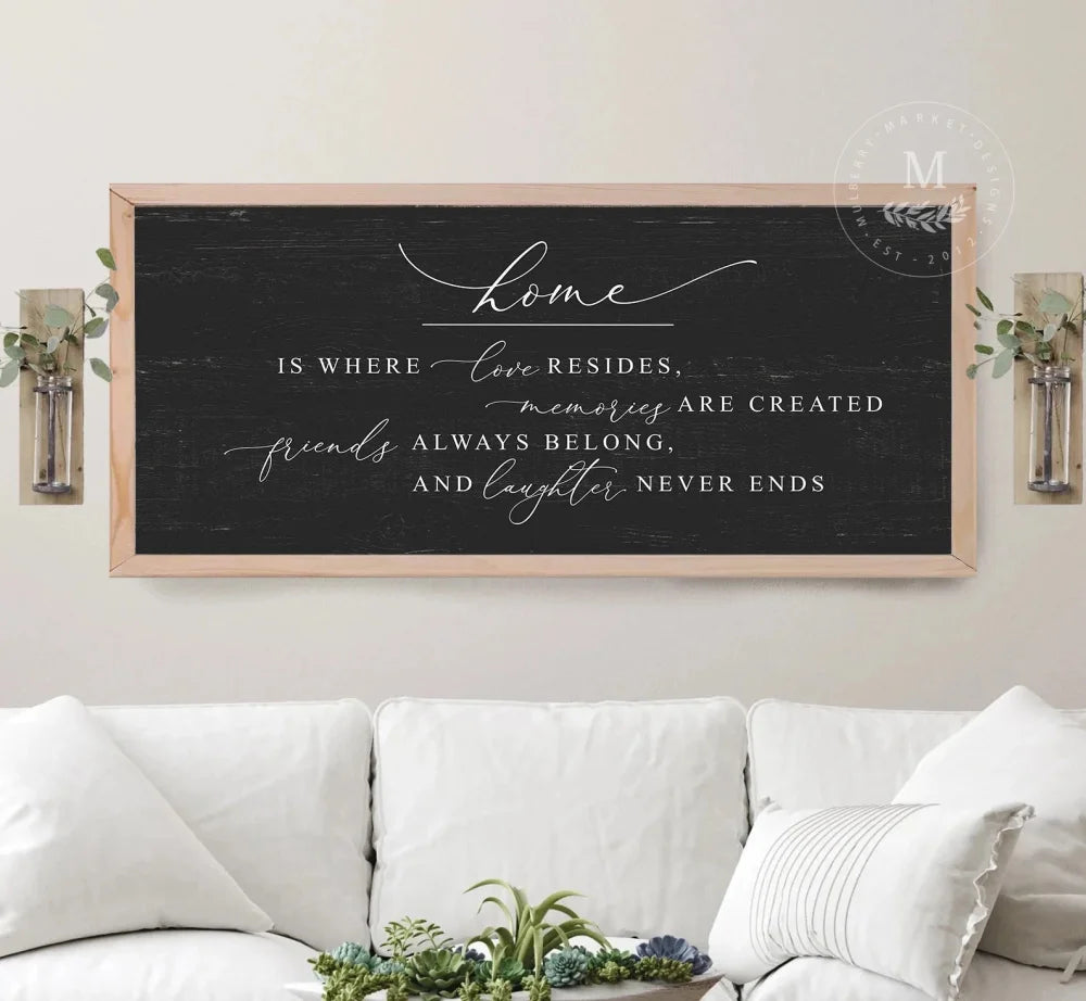 Rustic Black Home Is Where Love Resides Wood Sign 20X10 / Natural | Raw Wood Framed Sign