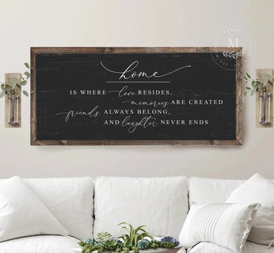 Rustic Black Home Is Where Love Resides Wood Sign 20X10 / Walnut Wood Framed Sign