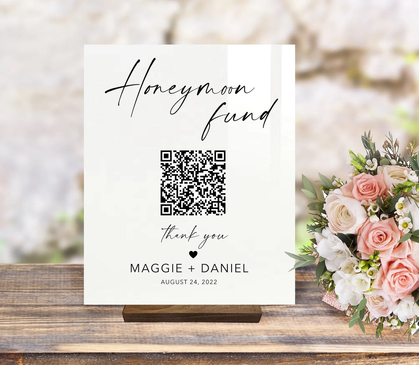 Honeymoon Fund Acrylic Wedding Sign - Mulberry Market Designs