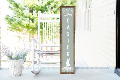 Hoppy Easter Wood Framed Porch Sign Walnut / Green