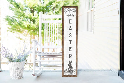 Hoppy Easter Wood Framed Porch Sign Walnut / White