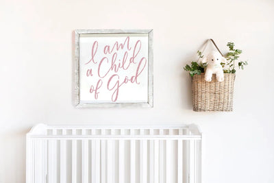 I Am A Child Of God Wood Framed Nursery Sign 18X18 / Walnut Pink Design Wood Framed Sign