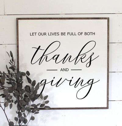 Give Thanks and Giving Framed Wood Sign - Mulberry Market Designs