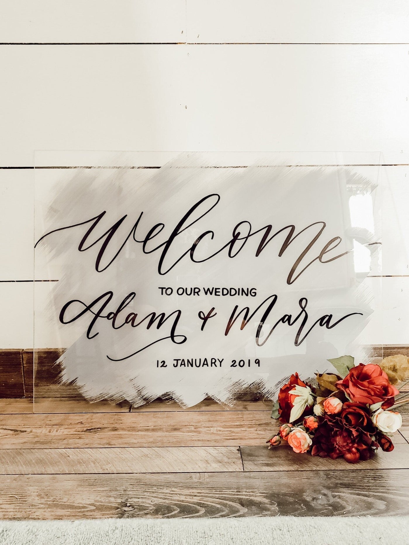 Personalized Brushed Acrylic Wedding Welcome Sign - Mulberry Market Designs