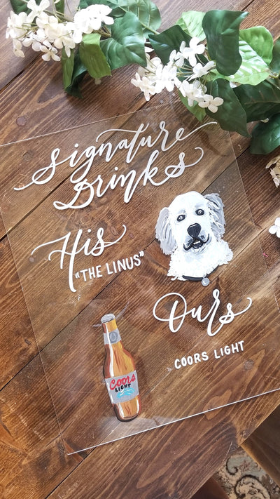 Dog Acrylic Wedding Signature Drink Sign - Mulberry Market Designs