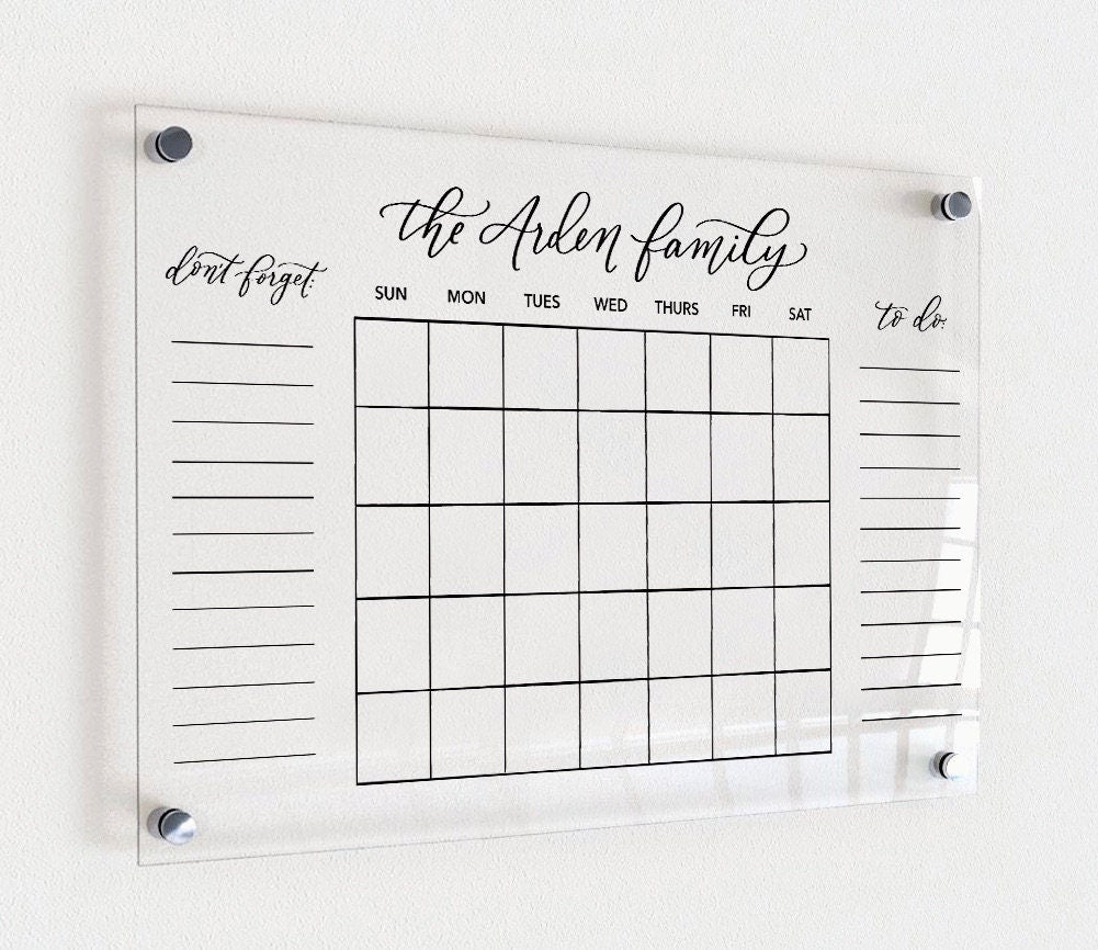 Personalized Acrylic Wall Calendar - Mulberry Market Designs