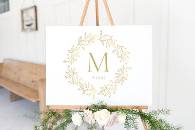 Personalized Floral Wreath Acrylic Wedding Welcome Sign - Mulberry Market Designs