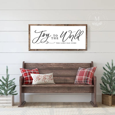 Joy To The World Farmhouse Christmas Sign 20X10 / Walnut Frame White Wood Framed Sign
