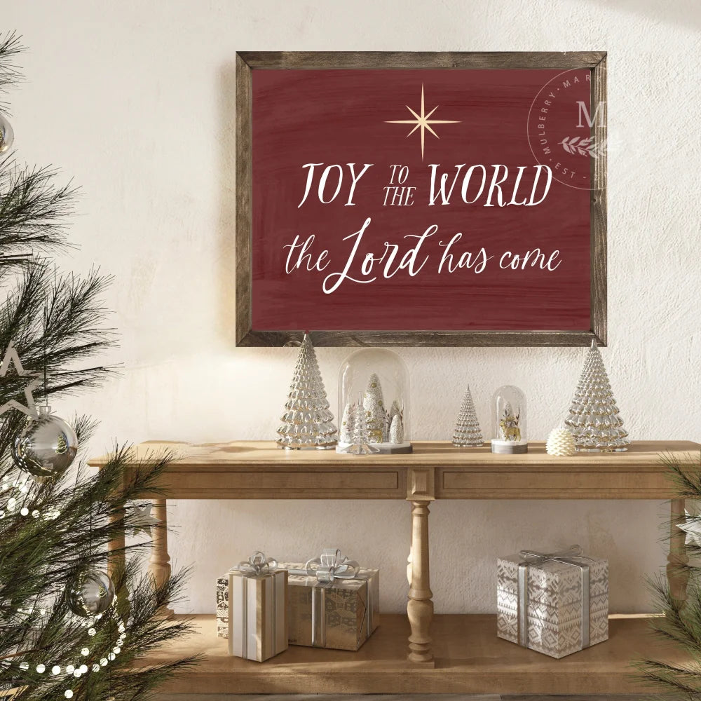 Joy To The World Lord Has Come Christmas Sign 20X16 / Walnut Frame Red Wood Framed Sign