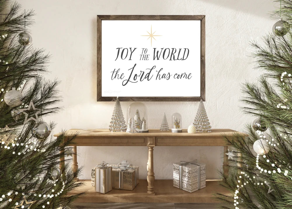 Joy To The World Lord Has Come Christmas Sign 20X16 / Walnut Frame White Wood Framed Sign