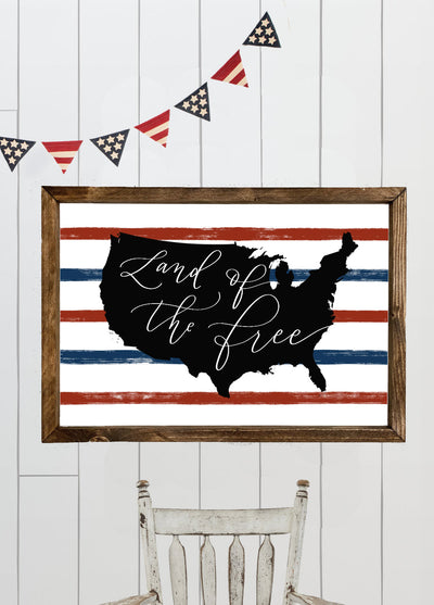 Patriotic Land of the Free | Wood Americana Sign - Mulberry Market Designs