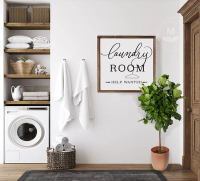 Laundry Room Help Wanted | Farmhouse Sign Wood Framed Sign
