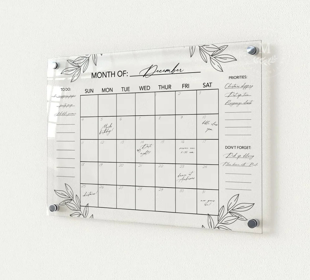 Laurel Acrylic Wall Calendar With Stand Offs