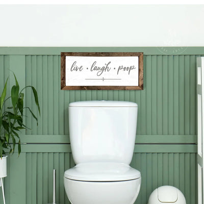 Live Laugh Poop Funny Wood Bathroom Sign