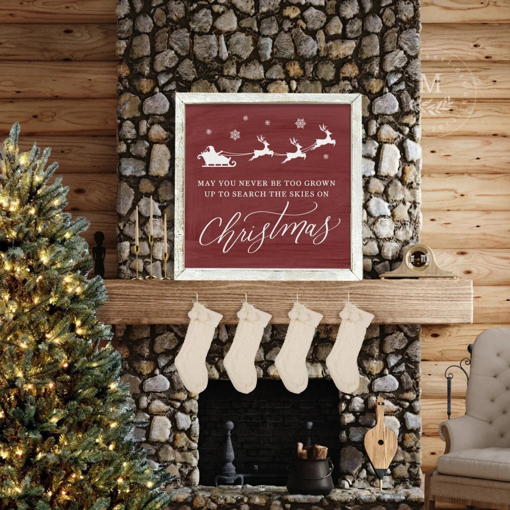 May You Never Be Too Grown Up To Search The Skies For Christmas Sign Wood Framed Sign