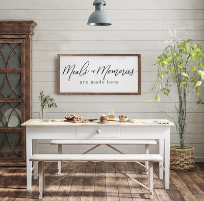Meals & Memories Are Made Here Farmhouse Dining Room Sign Wood Framed Sign