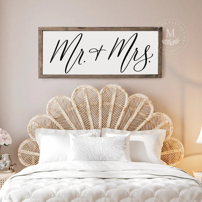 Mr & Mrs Farmhouse Bedroom Sign Wood Framed Sign