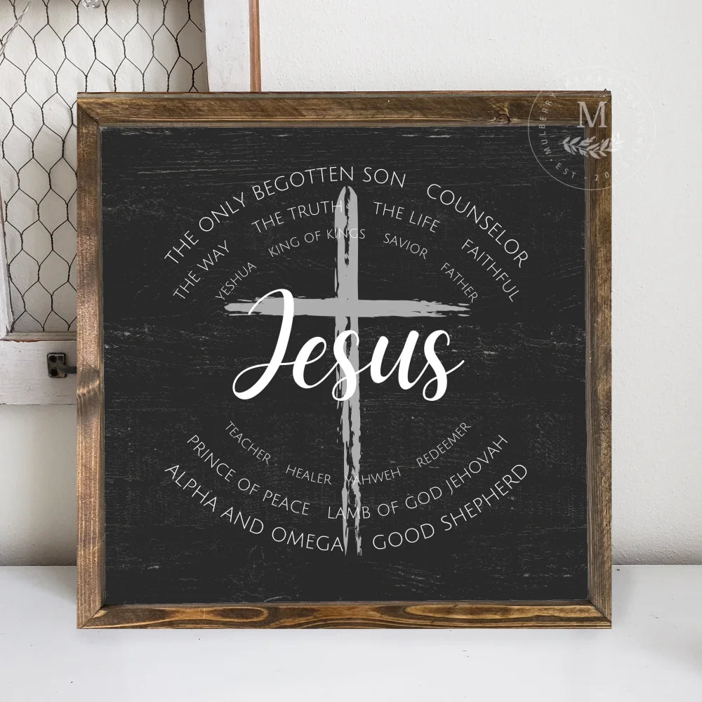 Names Of Jesus Christian Wall Art Wood Framed Sign