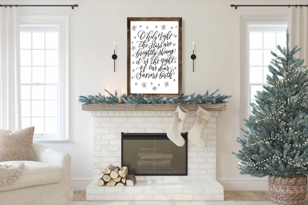 Oh Holy Night Farmhouse Christmas Sign 20X16 / Walnut Frame White Wood Framed Sign