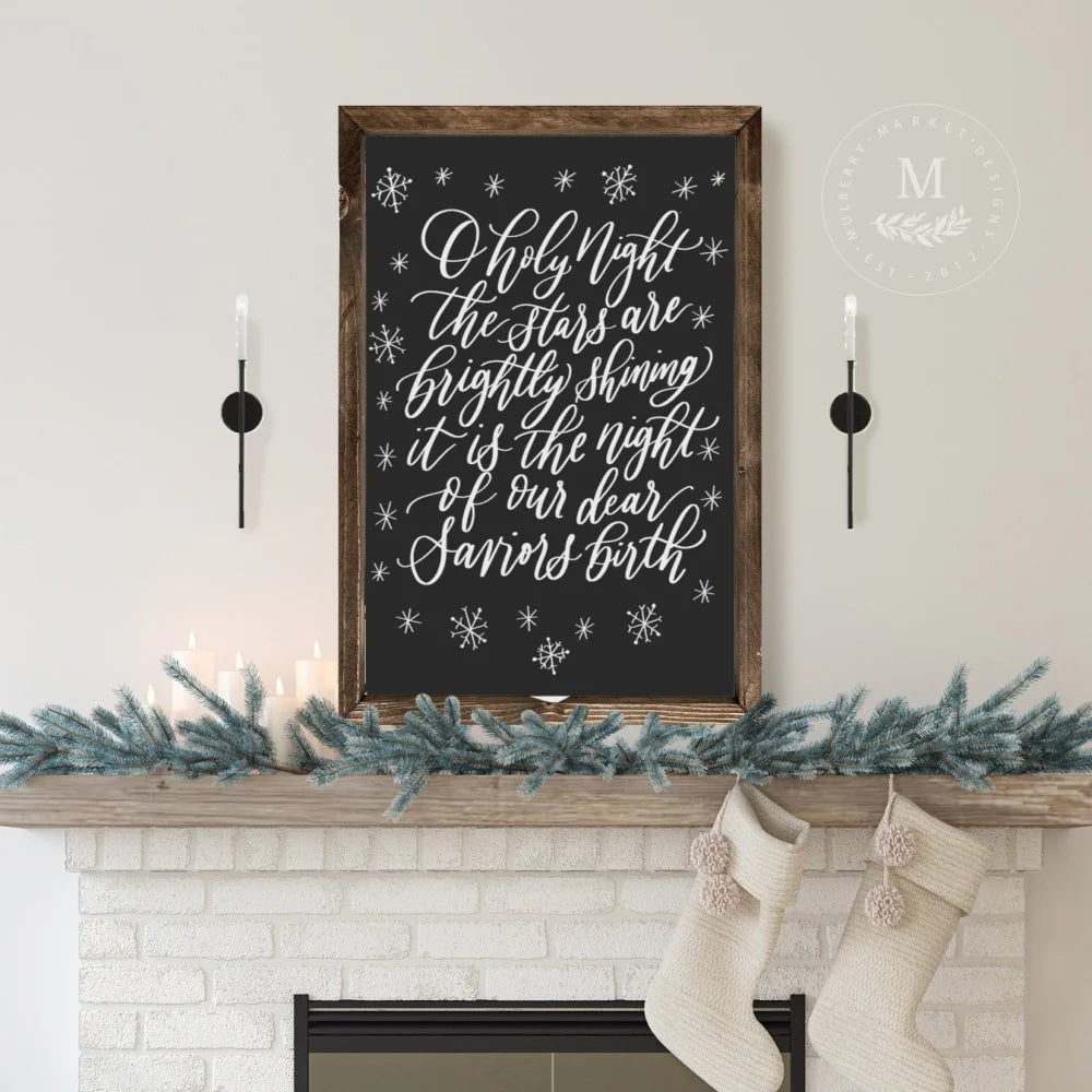 Oh Holy Night Farmhouse Christmas Sign 20X16 / Walnut Frame Black Wood Framed Sign