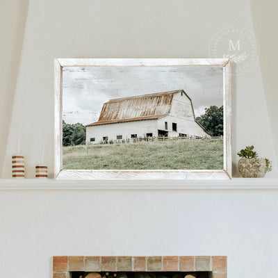 Old Rustic Barn Framed Art Print 20X16 / White Wood Framed Sign