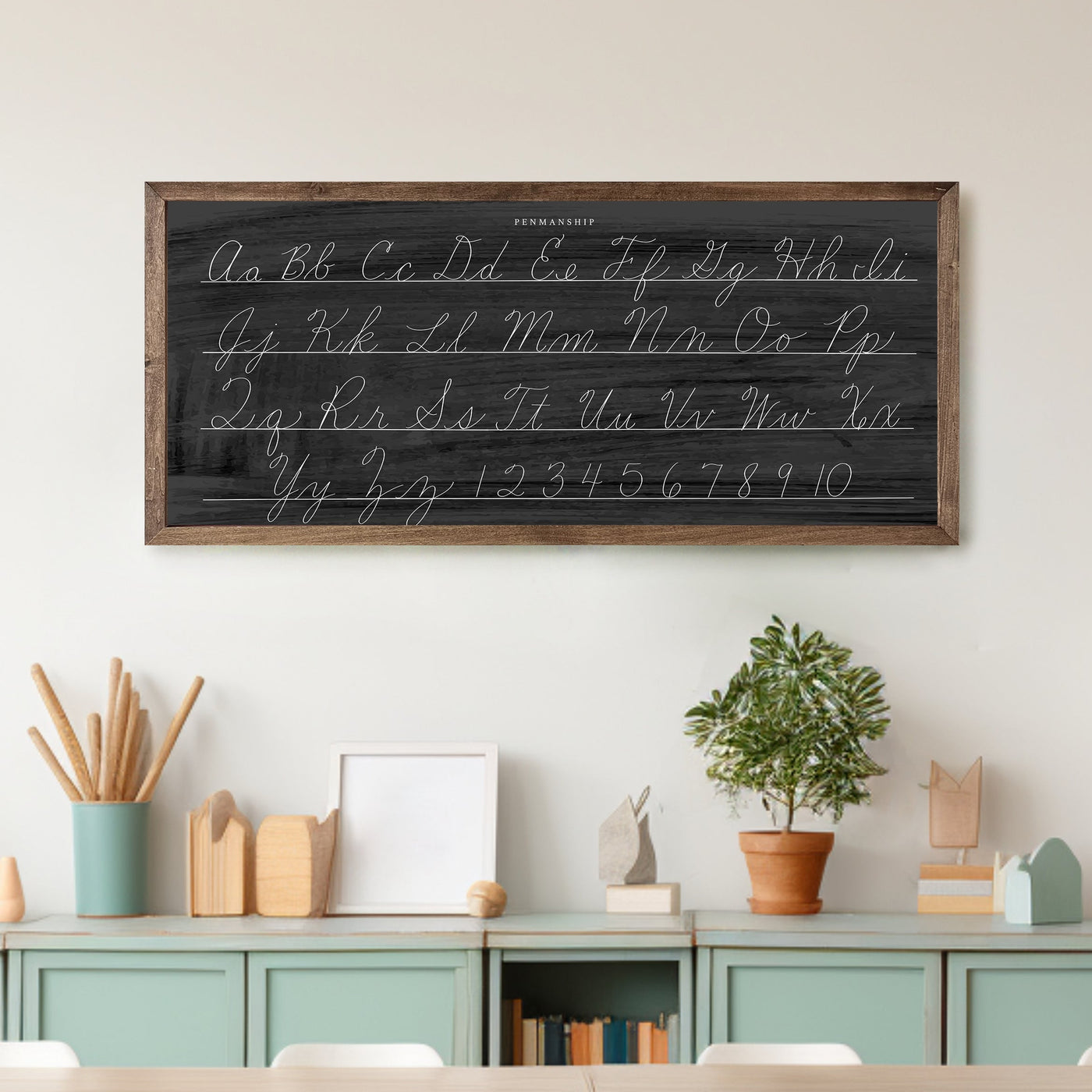 Old School Cursive Alphabet Sign | Black Chalkboard