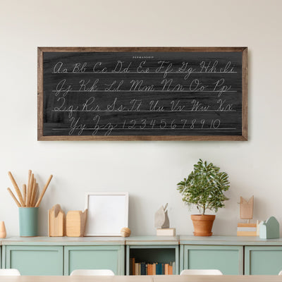 Old School Cursive Alphabet Sign | Black Chalkboard