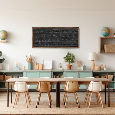 Old School Cursive Alphabet Sign | Black Chalkboard