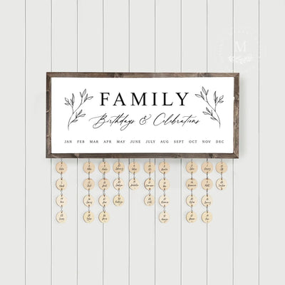 Perpetual Family Birthdays & Celebrations Calendar Sign With Tags Wood Framed Sign