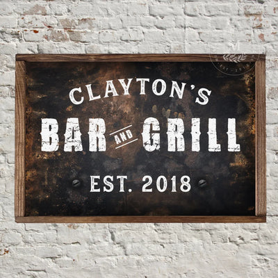 Personalized Bar And Grill Sign Wood Framed Sign