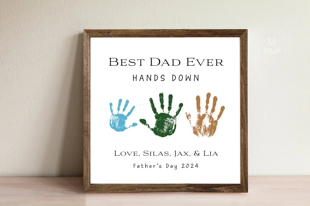 Personalized Best Dad Ever Diy Handprint Sign Wood Framed Sign