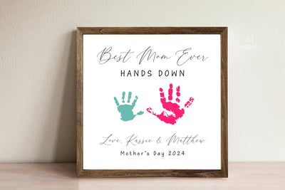 Personalized Best Mom Ever Diy Handprint Sign Wood Framed Sign