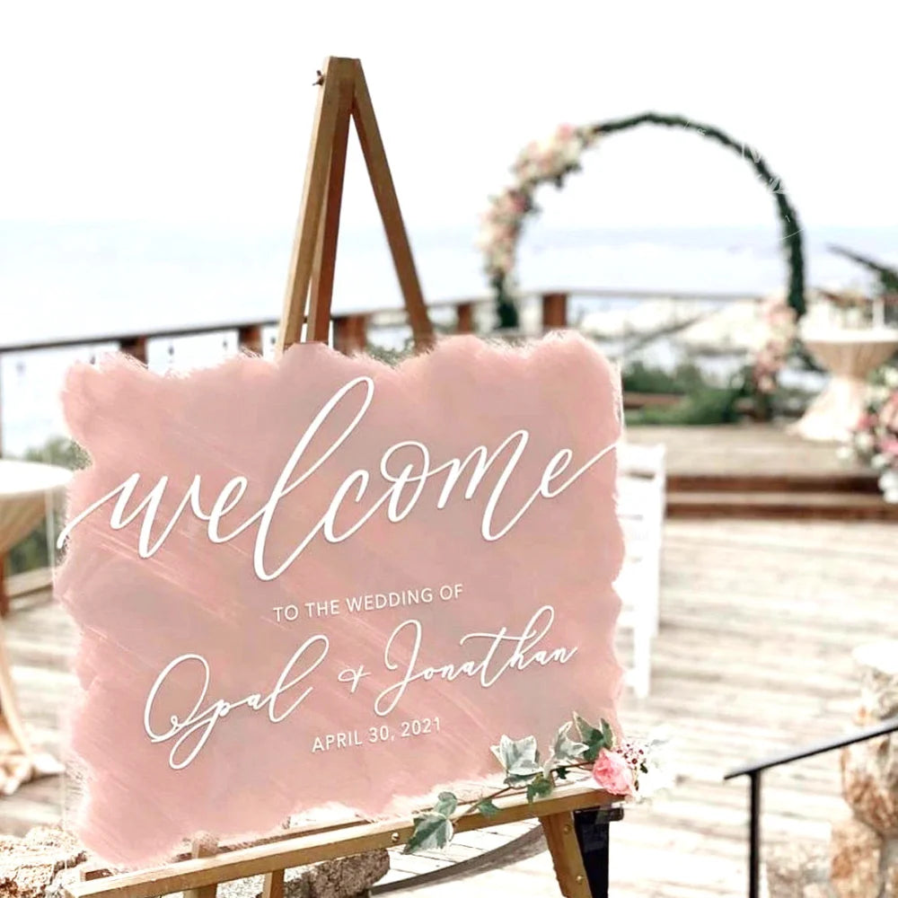 Personalized Brushed Acrylic Wedding Welcome Sign