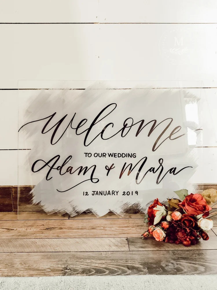 Personalized Brushed Acrylic Wedding Welcome Sign