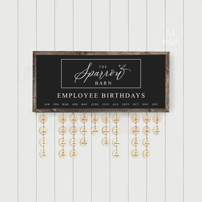 Personalized Employee Birthday Calendar Sign With Tags Wood Framed Sign