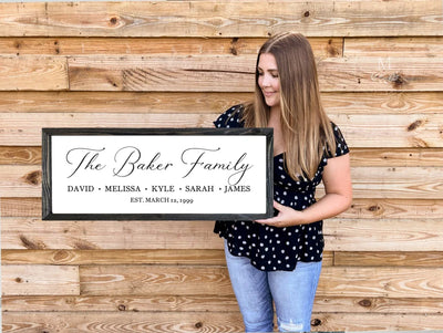 Personalized Family Name Sign With Kids Names 20X10 / Black Wood Framed Sign