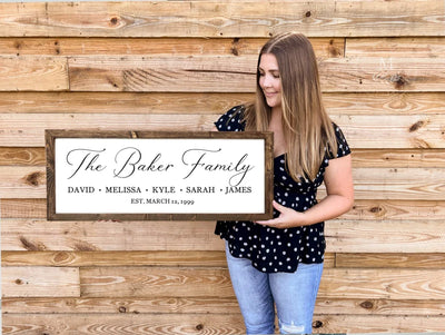Personalized Family Name Sign With Kids Names 20X10 / Walnut Wood Framed Sign