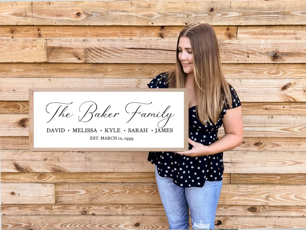 Personalized Family Name Sign With Kids Names 20X10 / Natural | Raw Wood Framed Sign