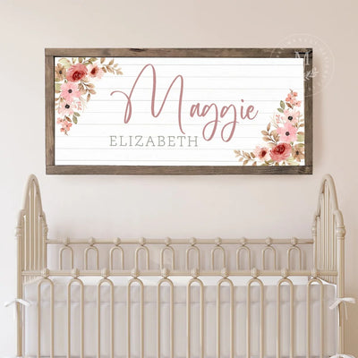 Personalized Floral Nursery Sign | Girl Wood Framed Sign