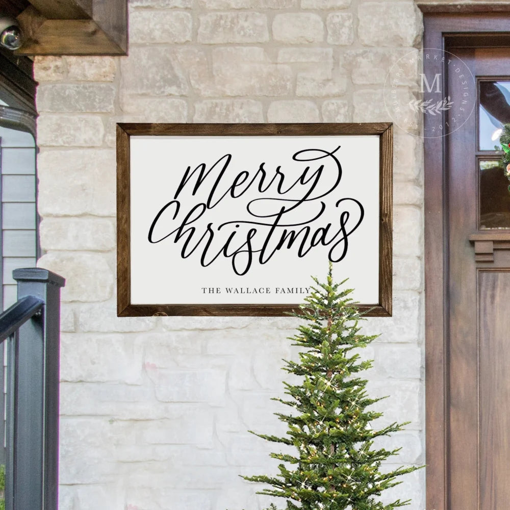 Personalized Merry Christmas Sign | Porch Entryway Wood Wood Framed Sign