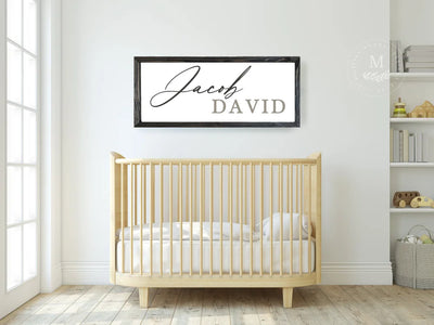 Personalized Nursery Baby Name Sign 20X10 / Black Wood Framed Sign