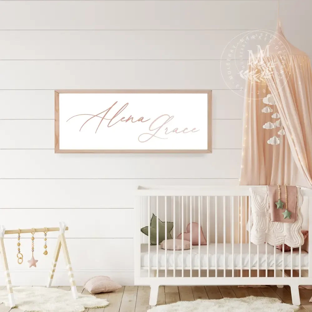 Personalized Nursery Baby Name Sign 20X10 / Natural | Raw Wood Framed Sign