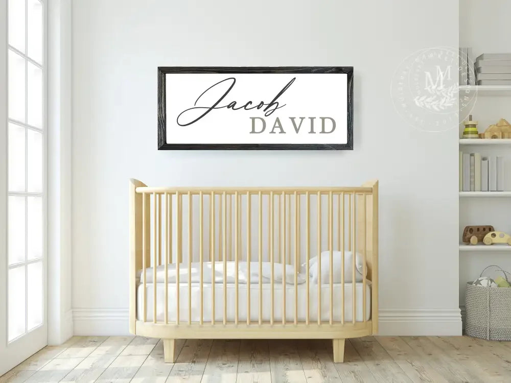 Personalized Nursery Baby Name Sign 20X10 / Black Wood Framed Sign