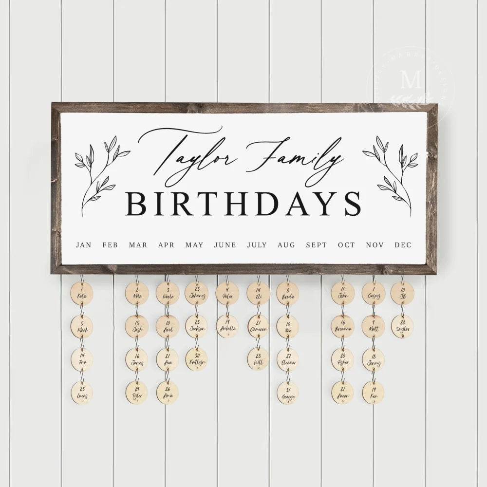 Personalized Perpetual Family Birthday Calendar Sign With Tags Wood Framed Sign