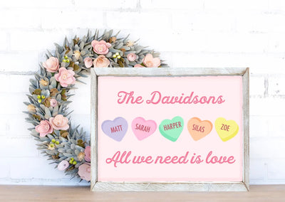Personalized Sweethearts Family Valentines Name Sign Wood Framed Sign
