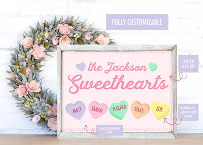 Personalized Sweethearts Family Valentines Name Sign Wood Framed Sign
