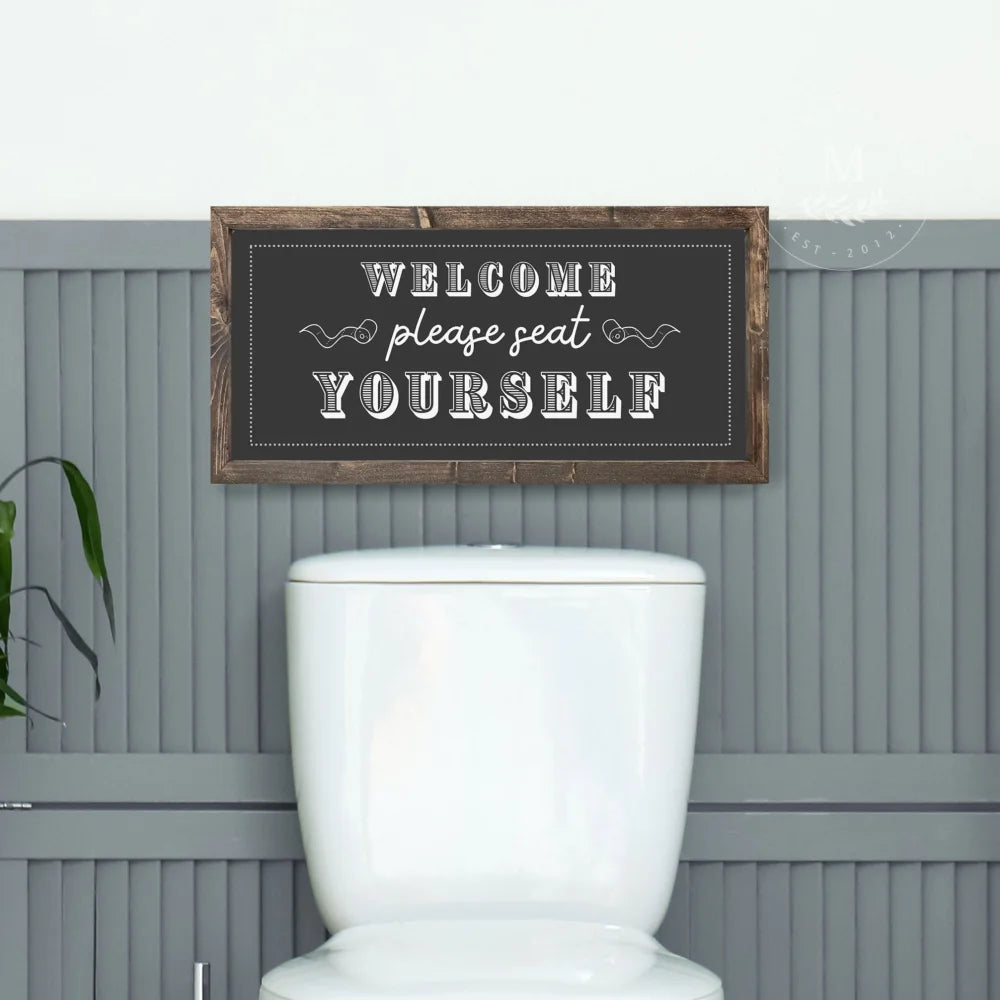 Please Seat Yourself Funny Bathroom Sign Wood Framed Sign